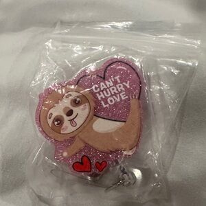 Cute Sloth 'Can't Hurry Love' Badge Reel - Pink Glitter